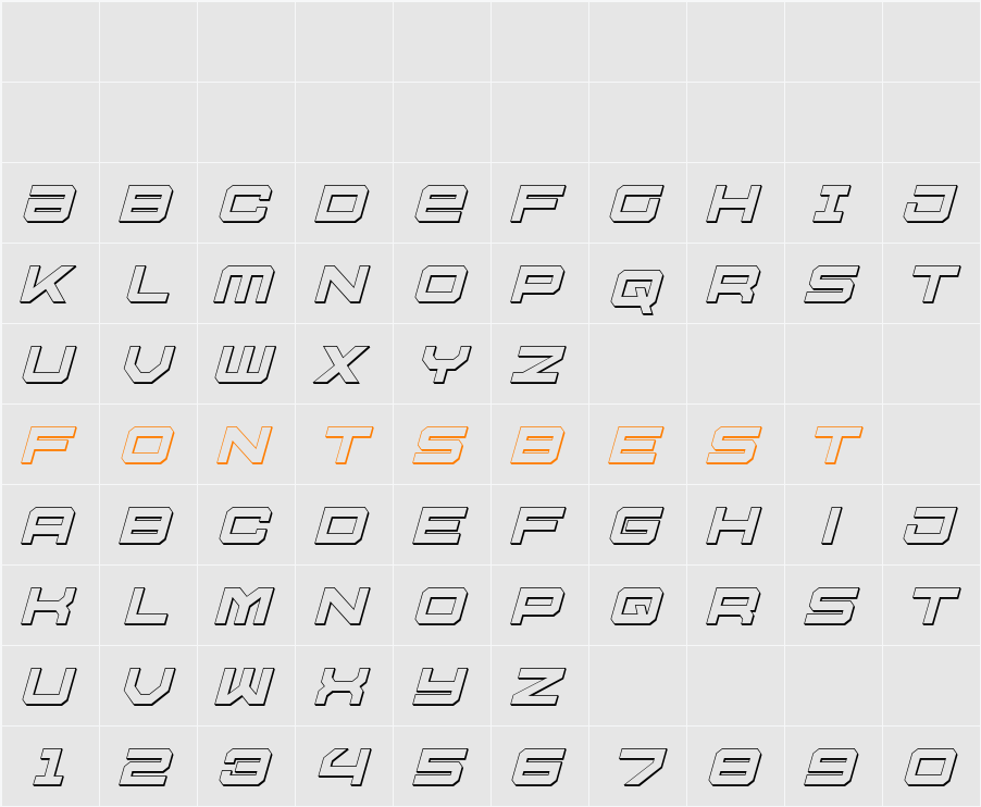 U.S.S. Dallas Outline Italic Character Map