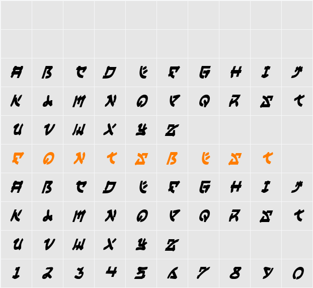 Yama Moto Condensed Italic Character Map