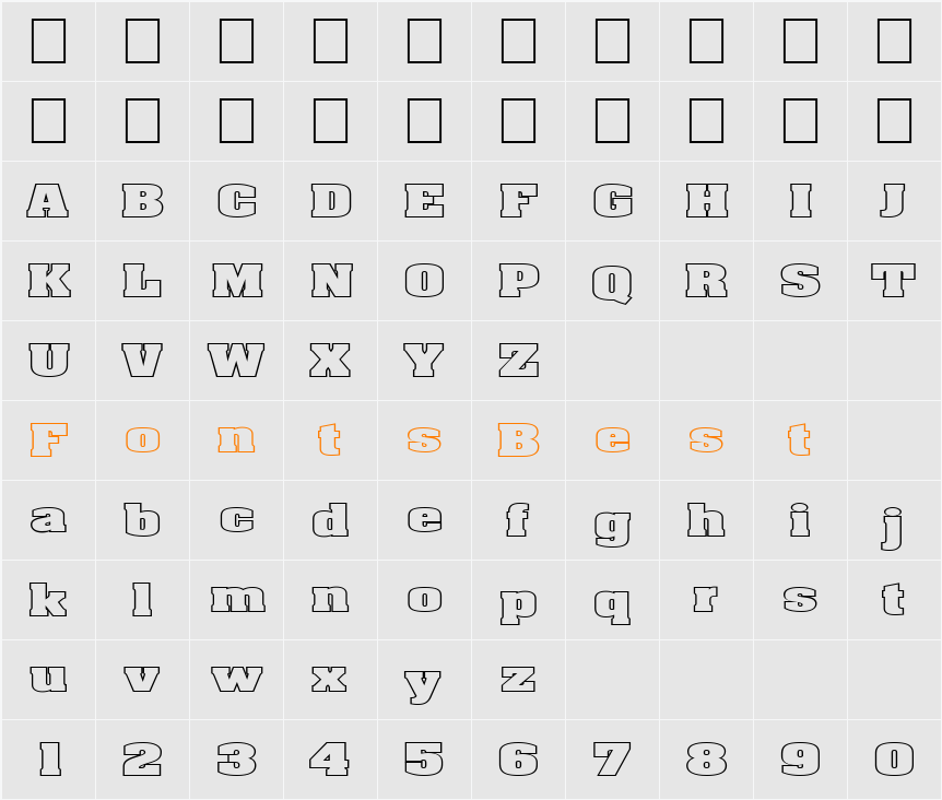 FZ BASIC 52 HOLLOW EX Character Map