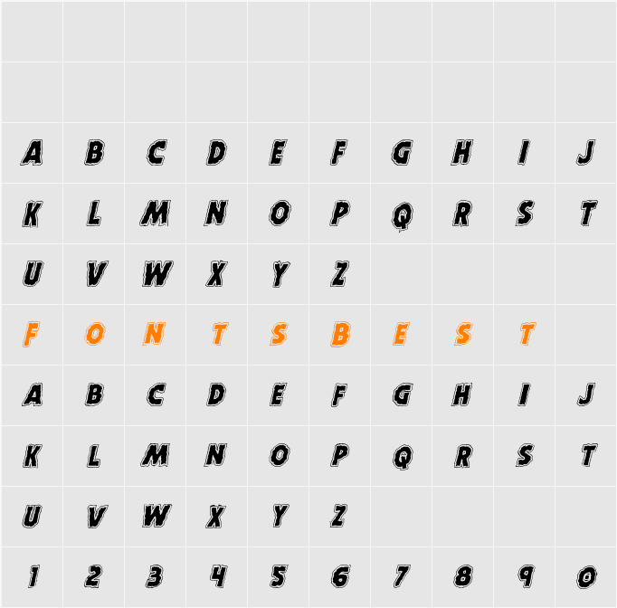 Horroween Academy Italic Character Map