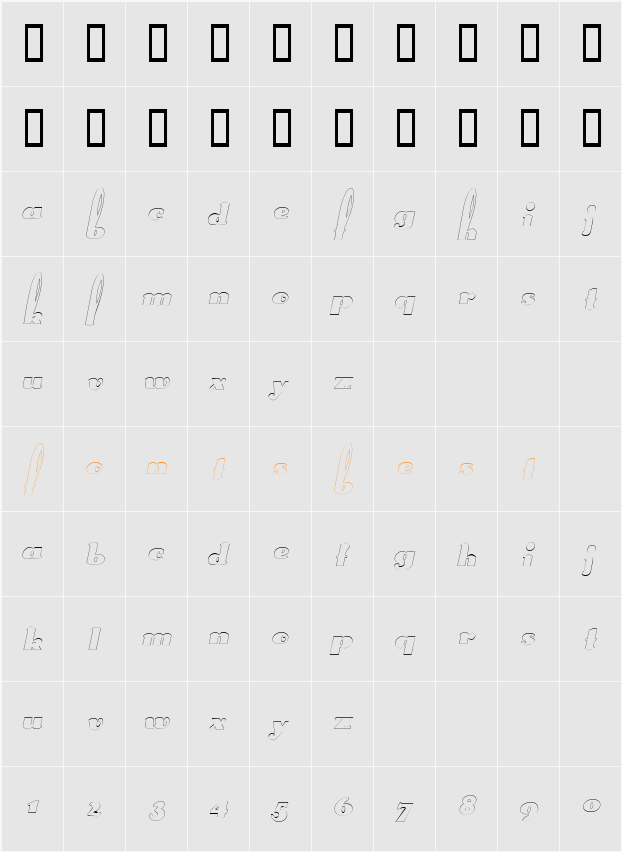 SplittingHaresOutline Character Map