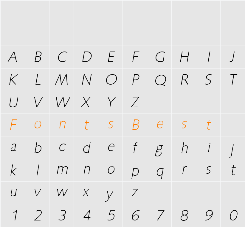 RogerBecker-ExtraLight Character Map