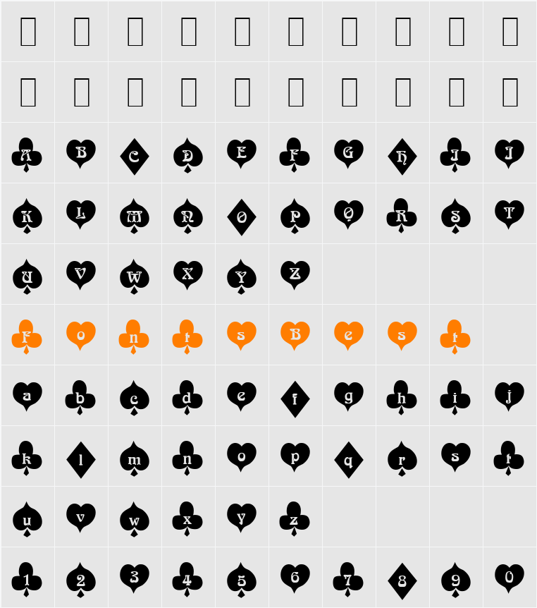 FrenchDeckBlack Becker Character Map