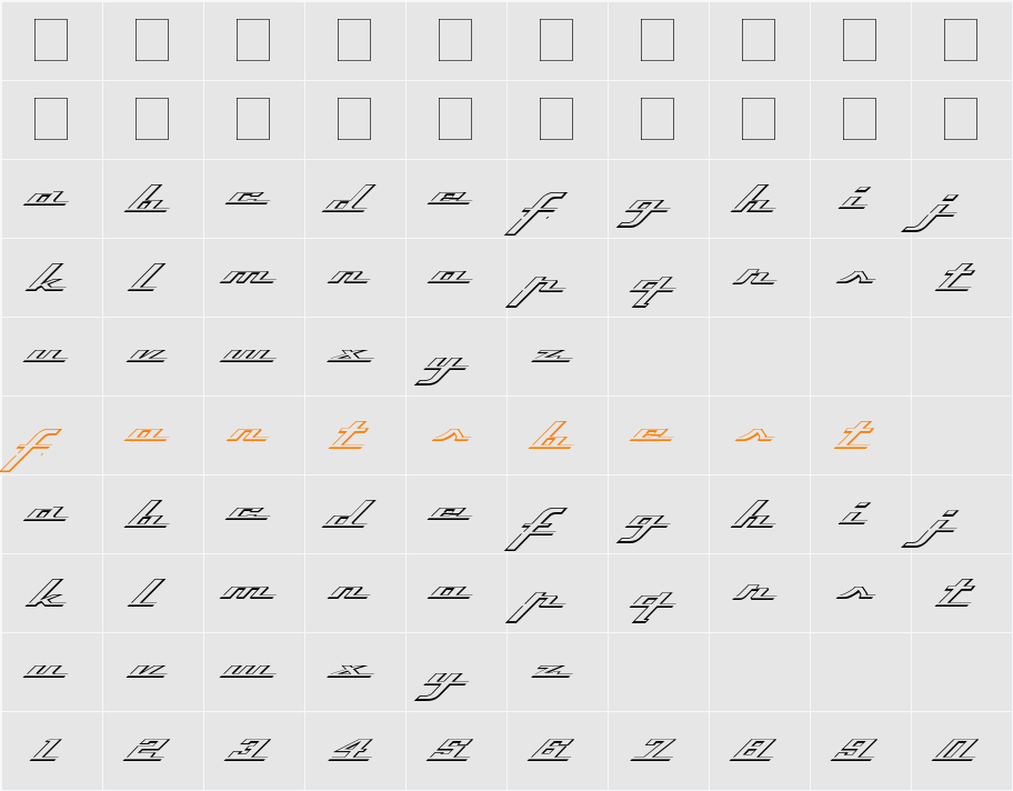 Top Speed Outline Character Map