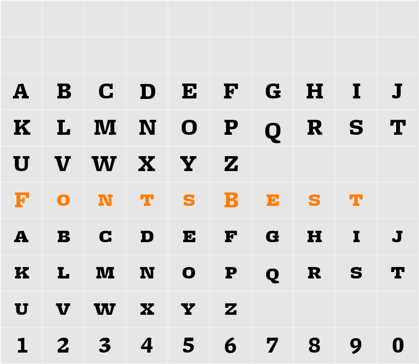 FreightMicro BlackSC Character Map
