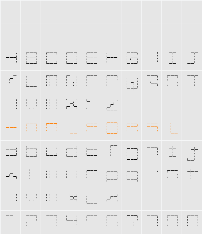 Stash of Dashes Character Map