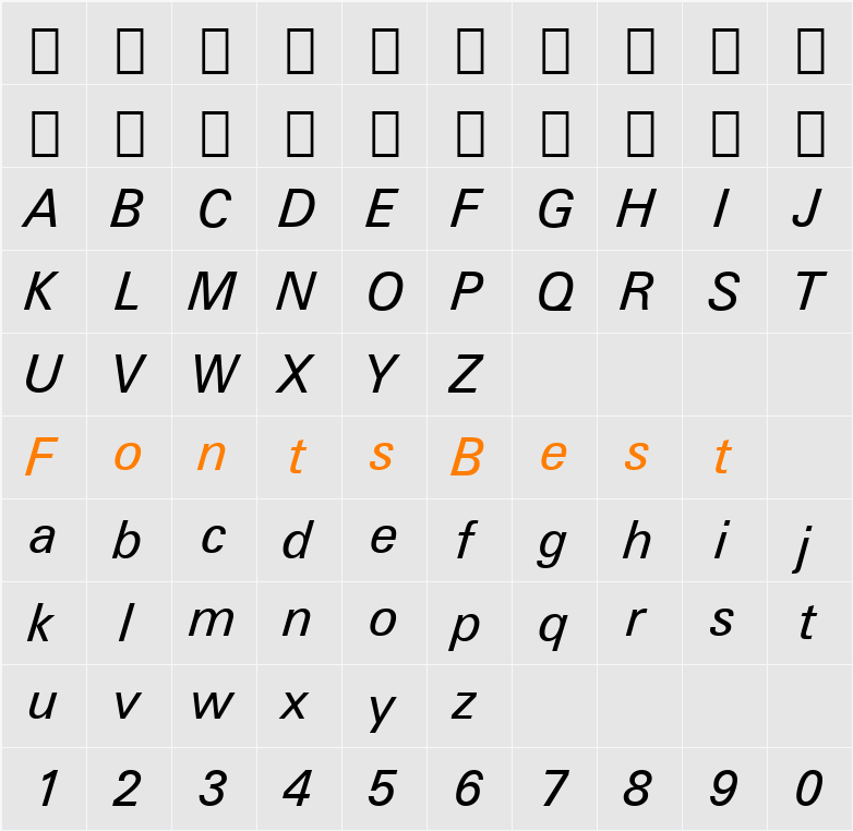 Zurich BT Character Map