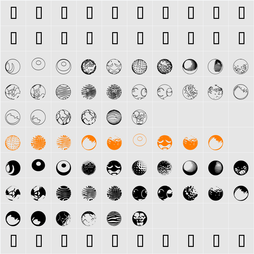 52 Sphereoids Character Map