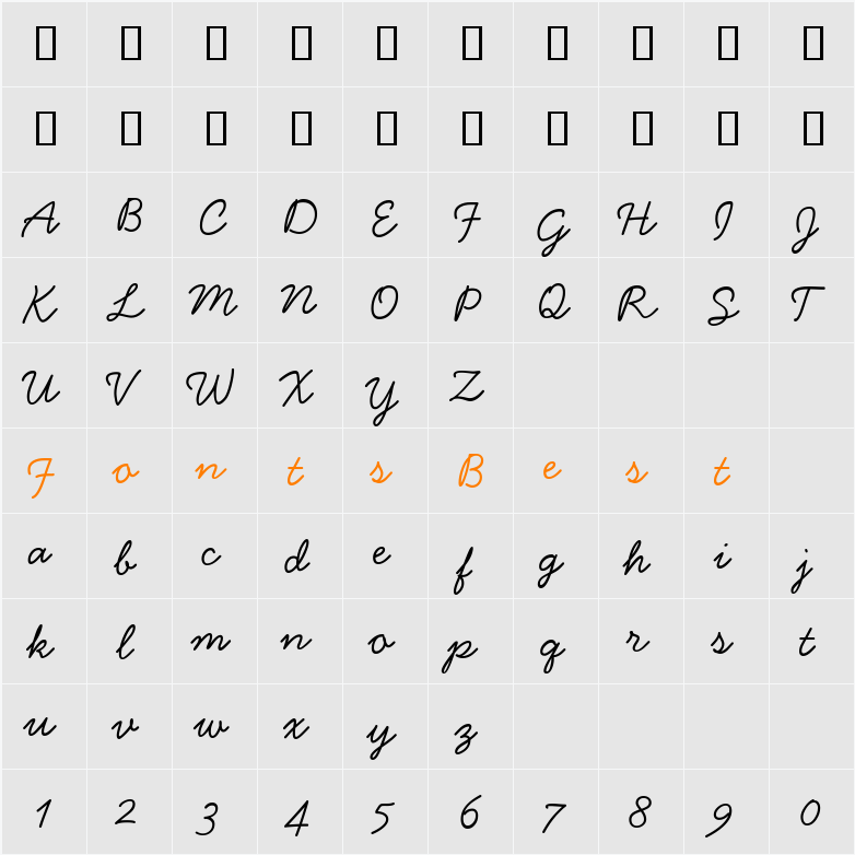 Handsome Regular Character Map