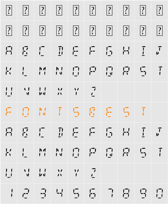 Digital Treadmill Display Character Map