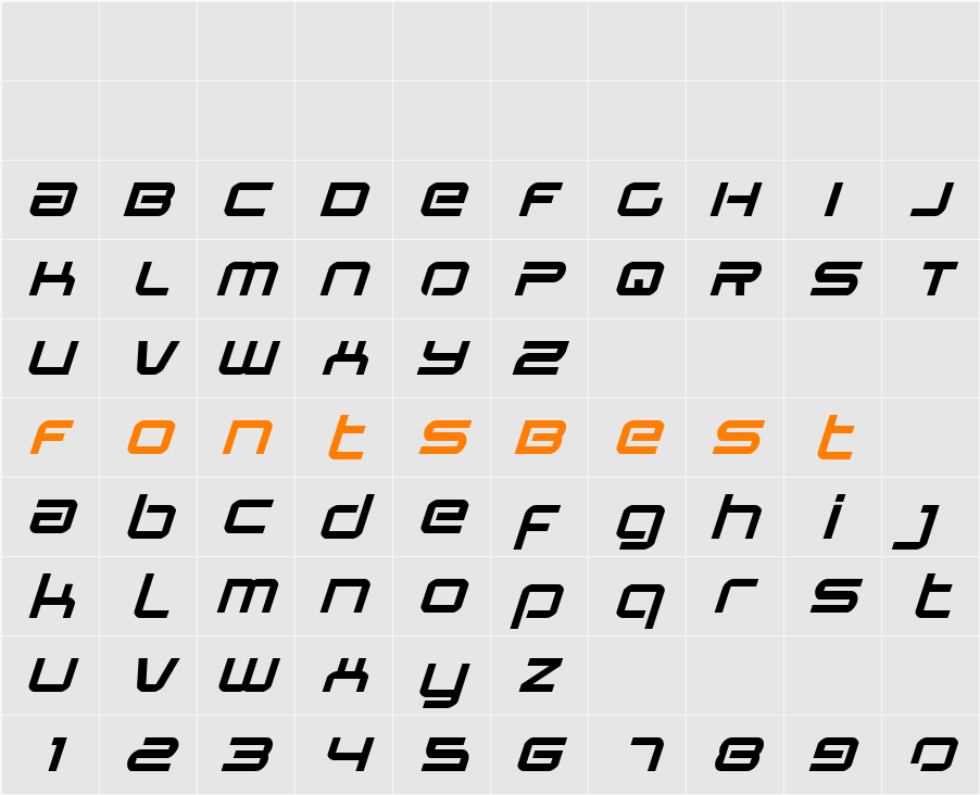 Star Eagle Expanded Italic Character Map