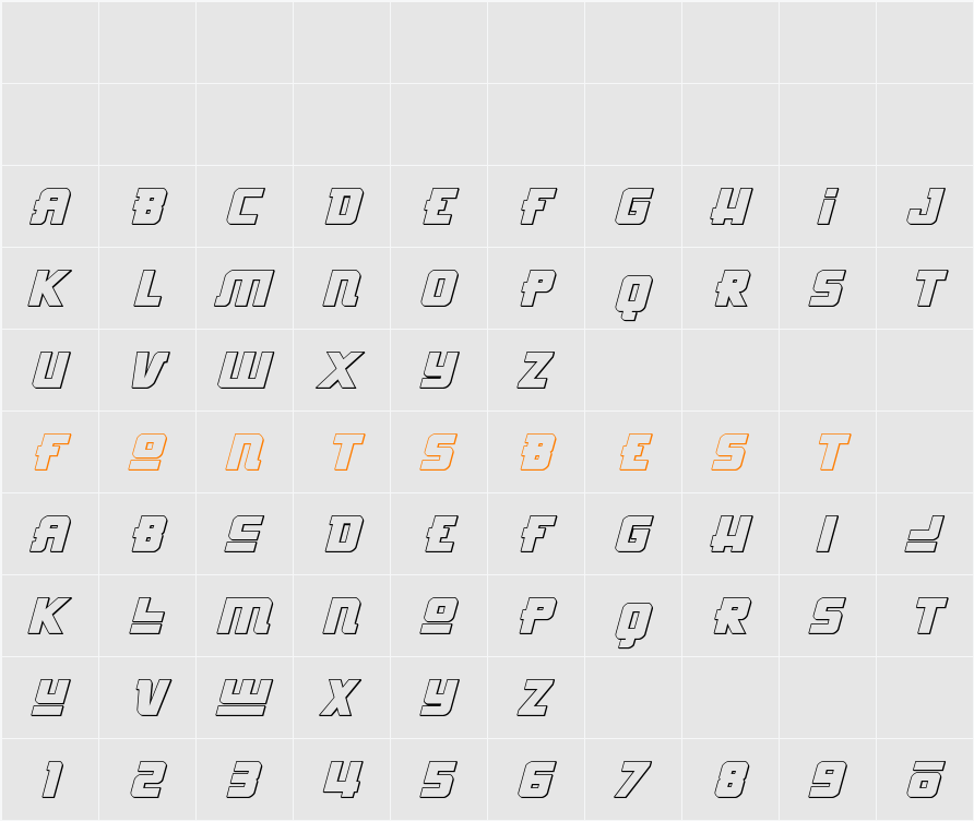 Hong Kong Hustle 3D Italic Character Map