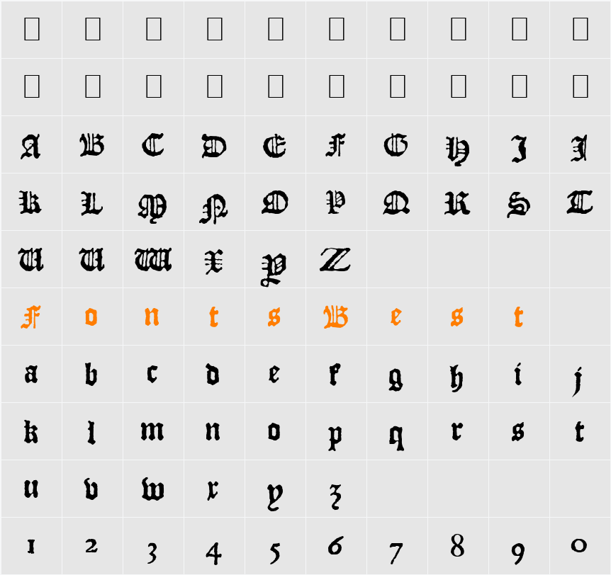 JSL Blackletter Character Map