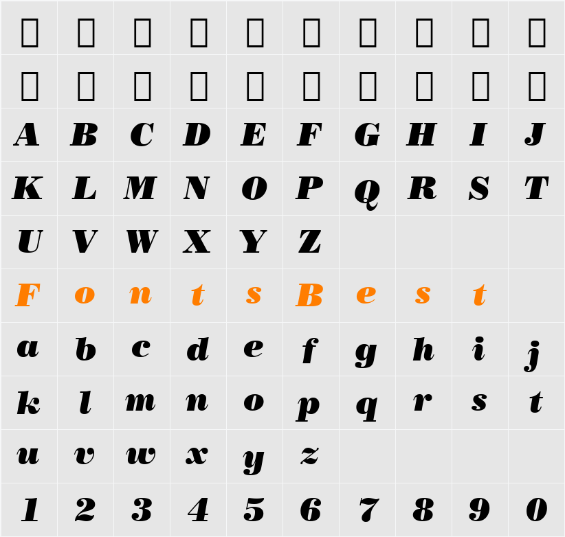 PosterBodoni It BT Character Map
