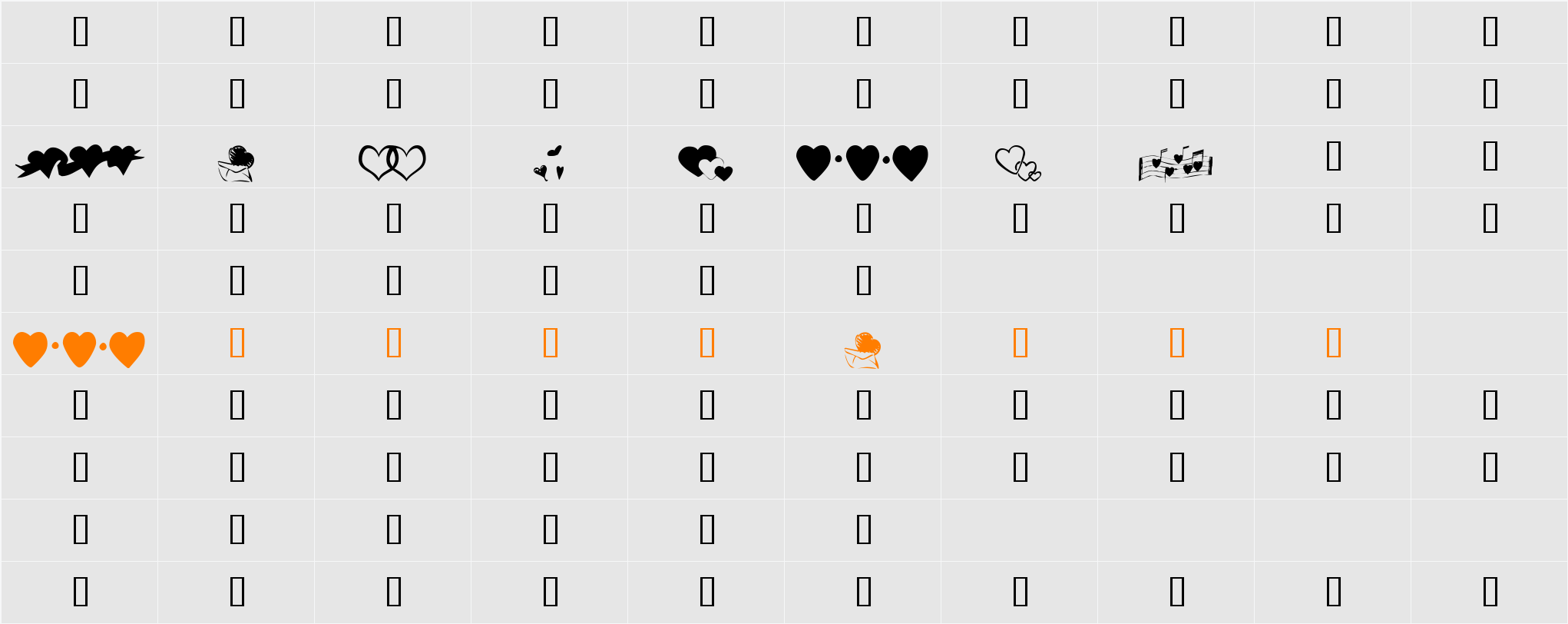 KR Hearts Along Character Map
