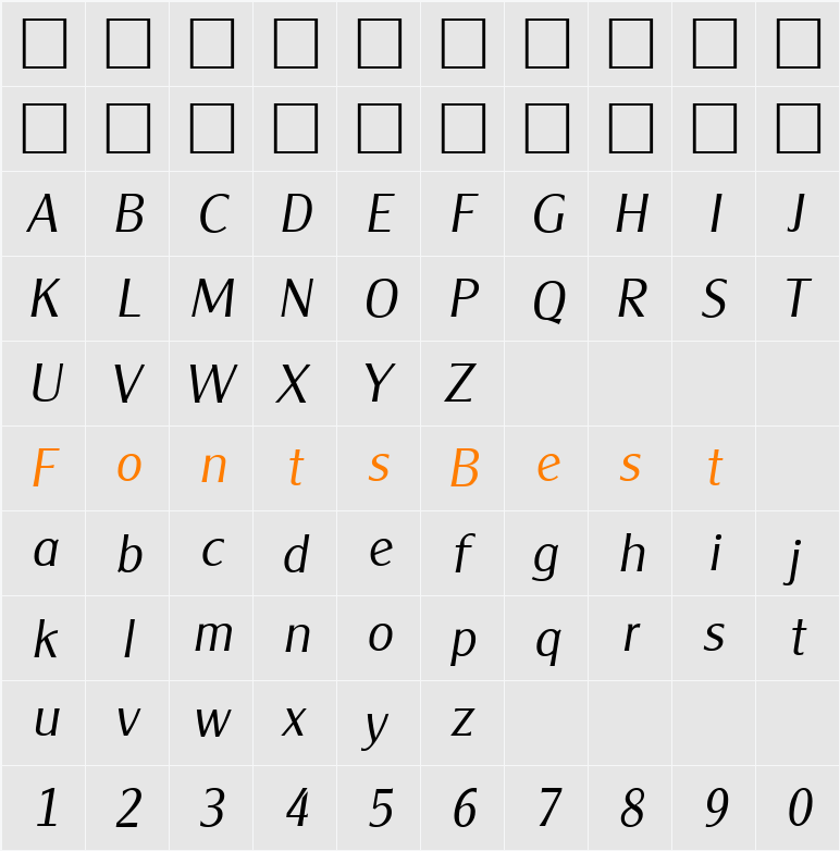 Cleargothic-LightIta Character Map