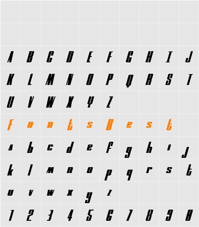 MOON Runner Expanded Italic Character Map