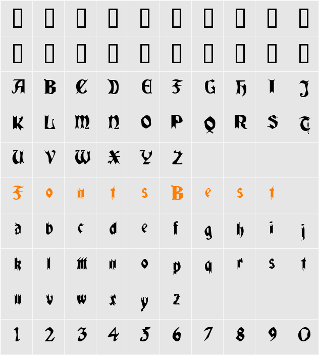 QuaelGothicCondensed Character Map