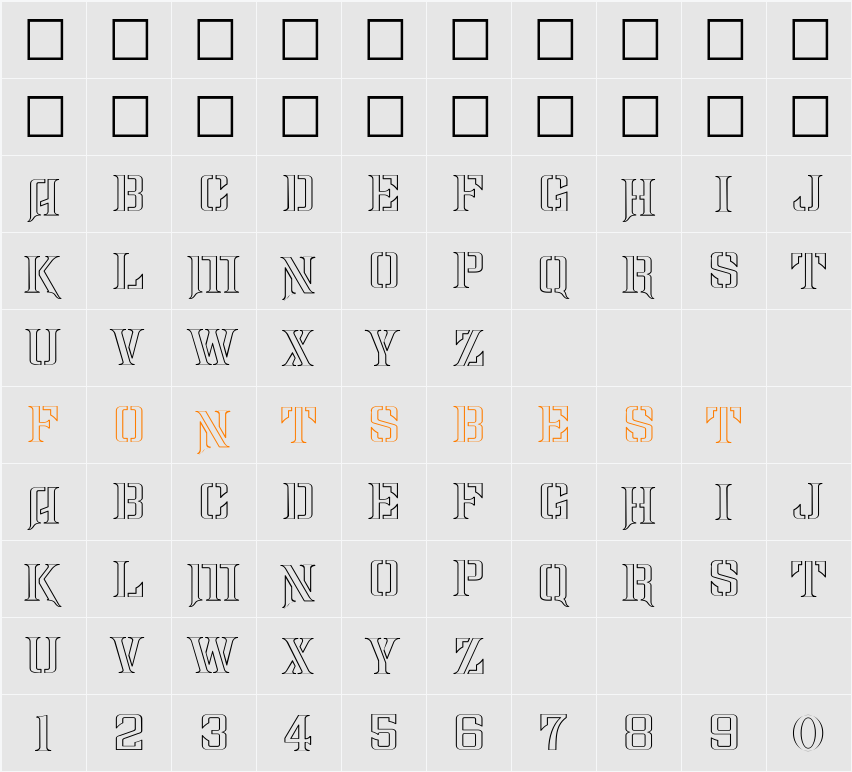 FZ BASIC 41 HOLLOW EX Character Map