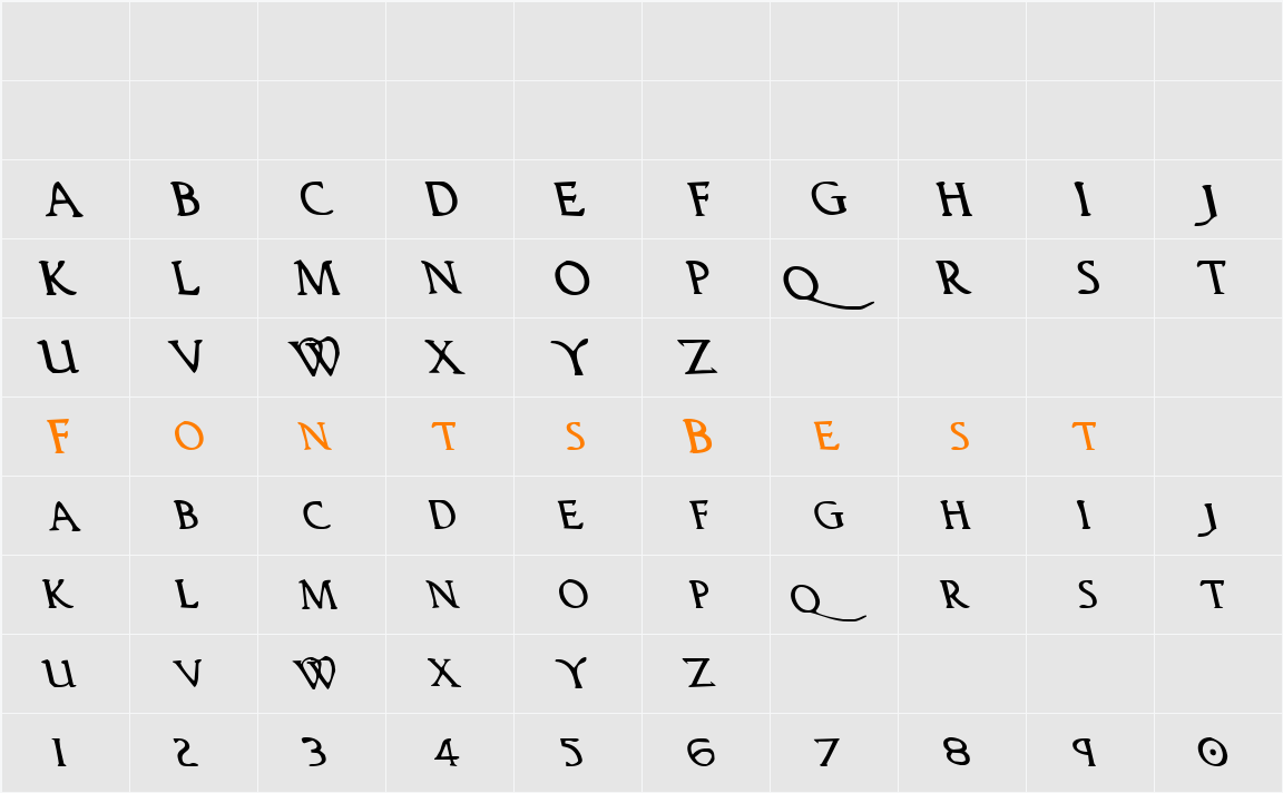 Woodgod Leftalic Character Map