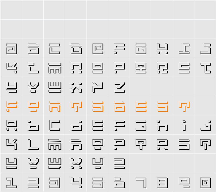 Rocket Type Shadow Character Map