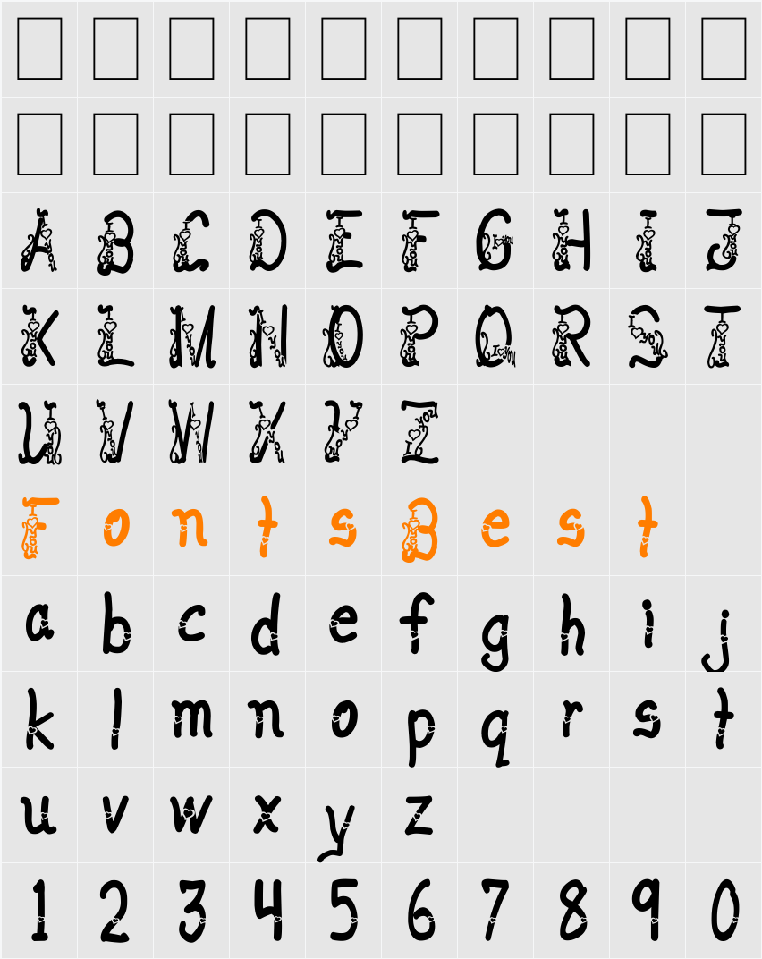 I love you ABC 123 Character Map