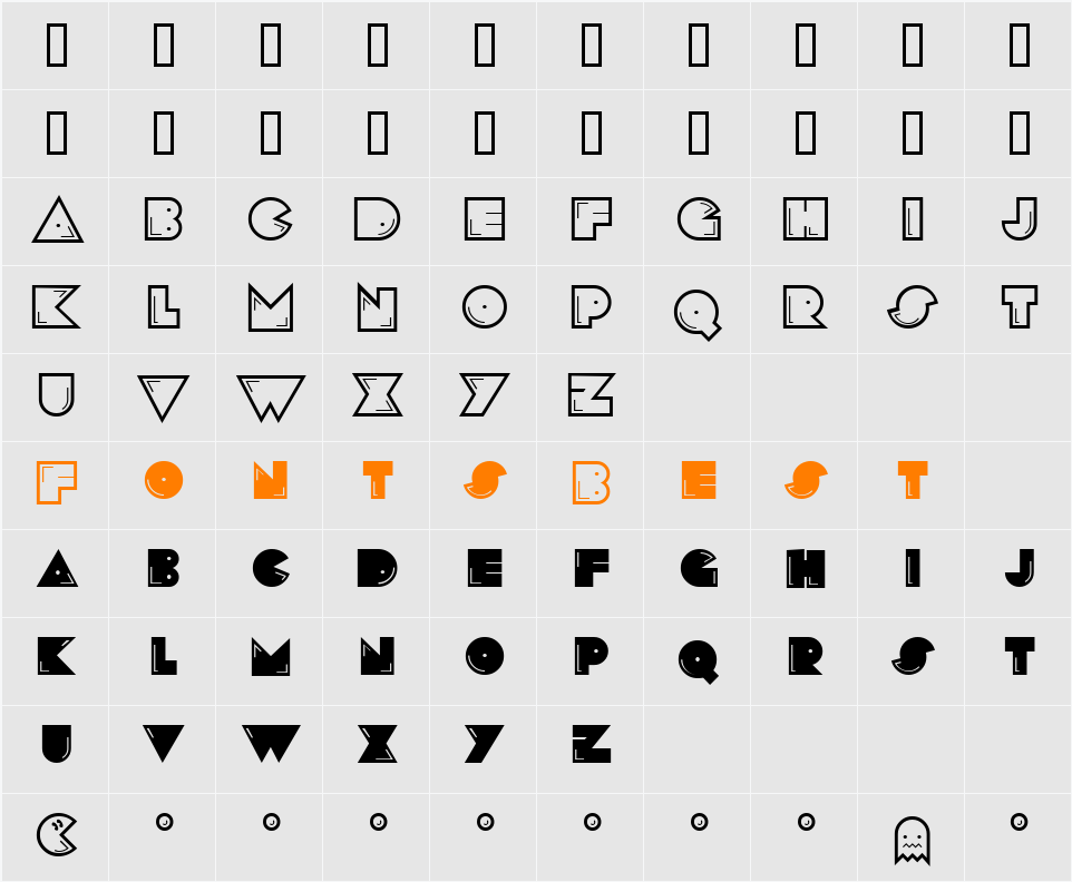 PacFont Good Character Map