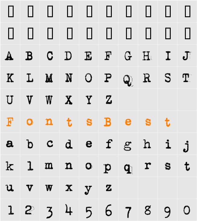 VTSmithUpright Character Map