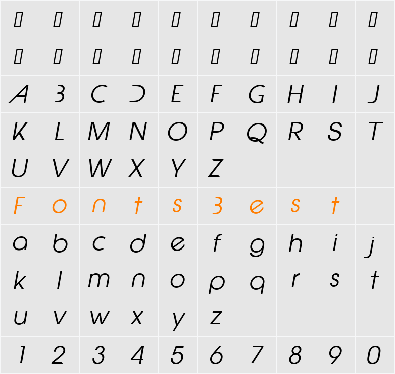 Epic Fusion Italic Character Map