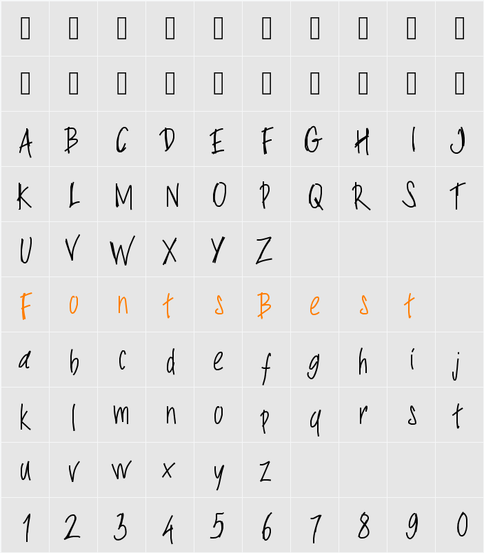 PWSlimyfonts Character Map
