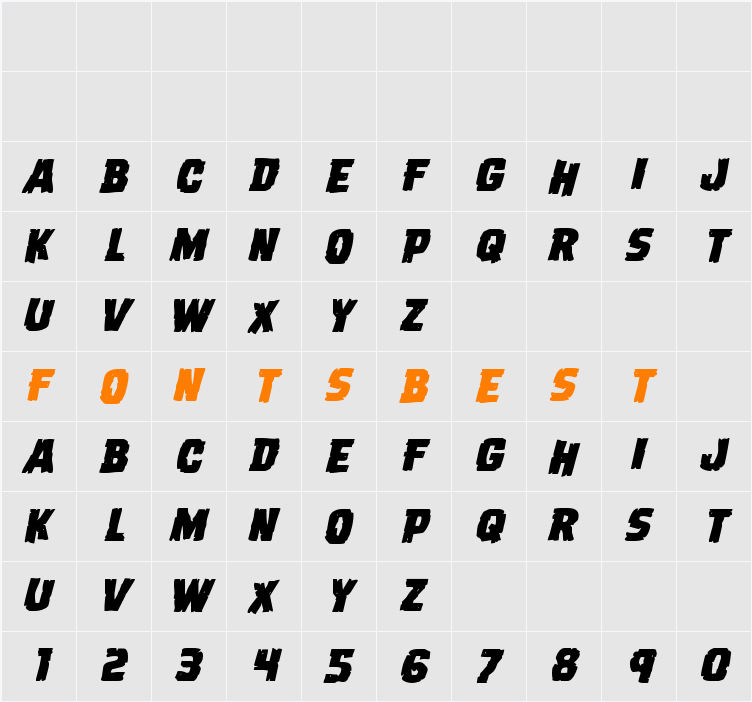 Dread Ringer Expanded Italic Character Map