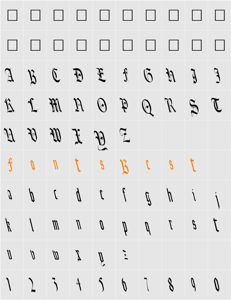 Bounce ttstd Character Map