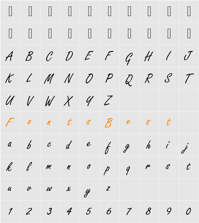 Freestyle Script Character Map
