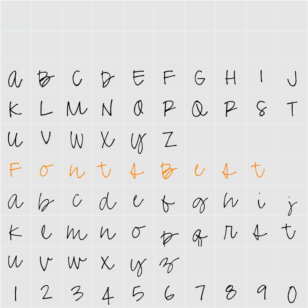 Pea Missy Cursive Character Map