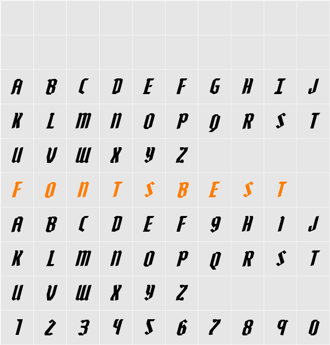 Zollern Expanded Italic Character Map