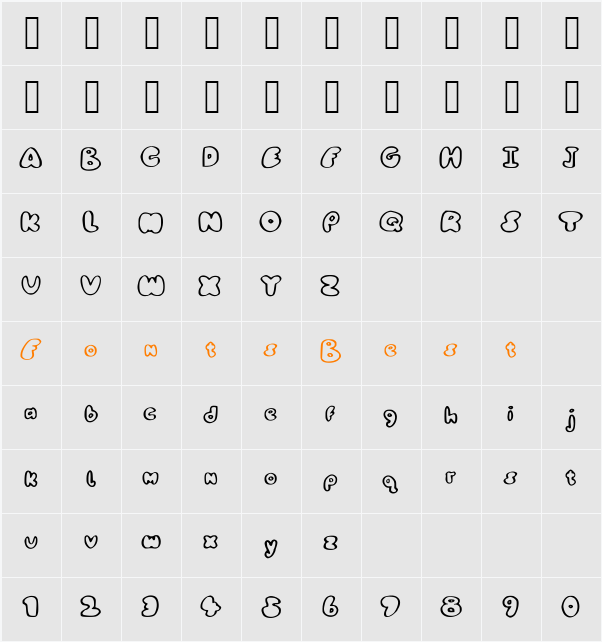 BubbleRas Character Map