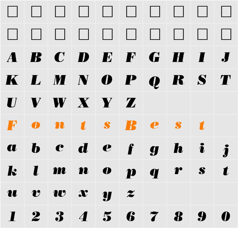 Bodonoff Ultra Character Map