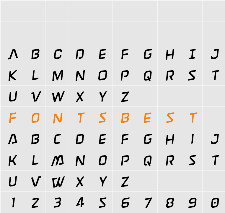 Discotechia Rotated Character Map