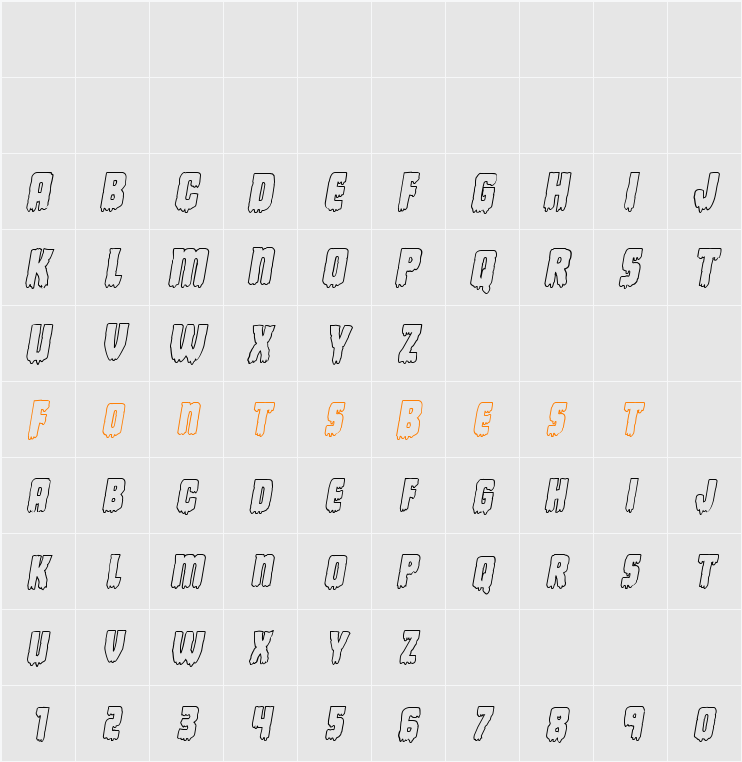 Deathblood Outline Italic Character Map