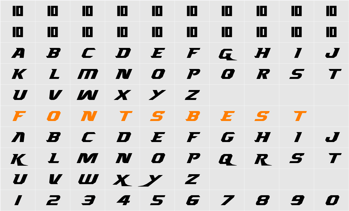 Borgsquad Expanded Italic Character Map