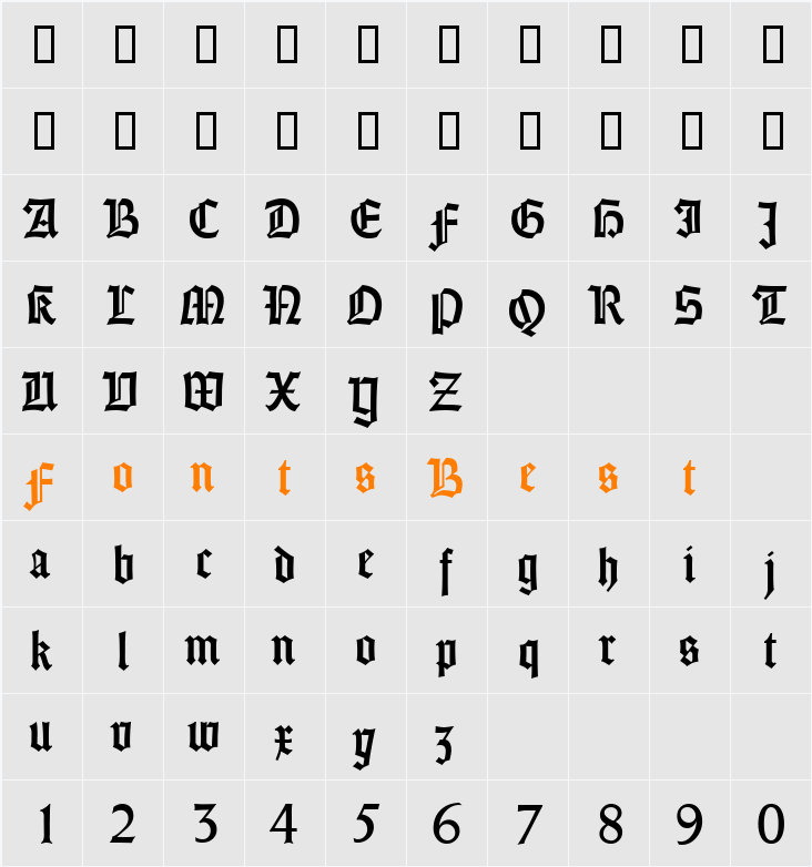 WeinGothikDB Character Map