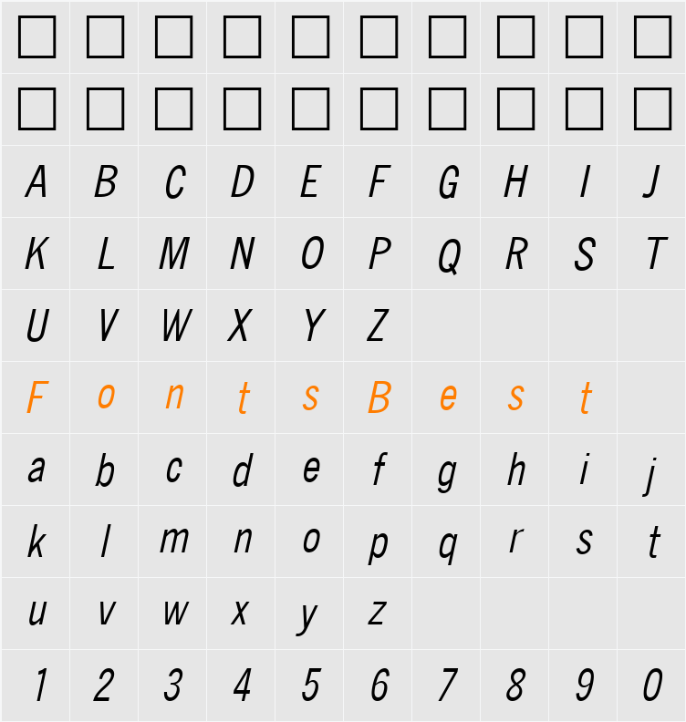 QuickType Condensed Character Map