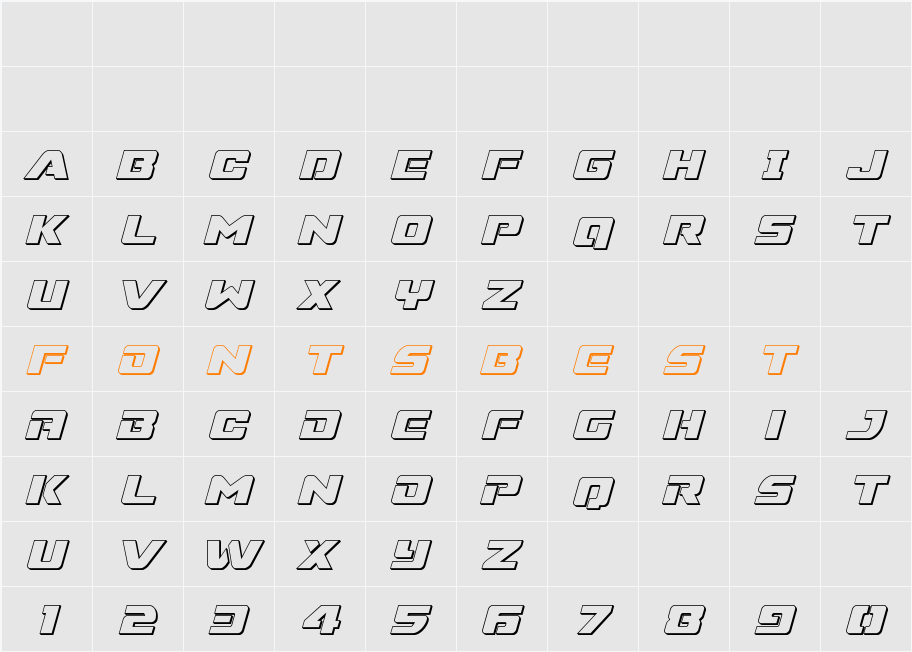 Super Commando 3D Italic Character Map