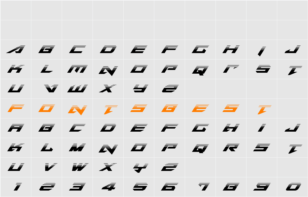 Tarrget Half-Tone Italic Character Map