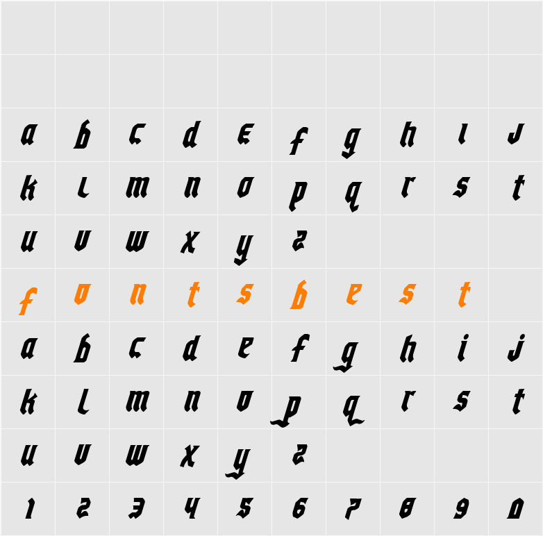 Empire Crown Condensed Italic Character Map