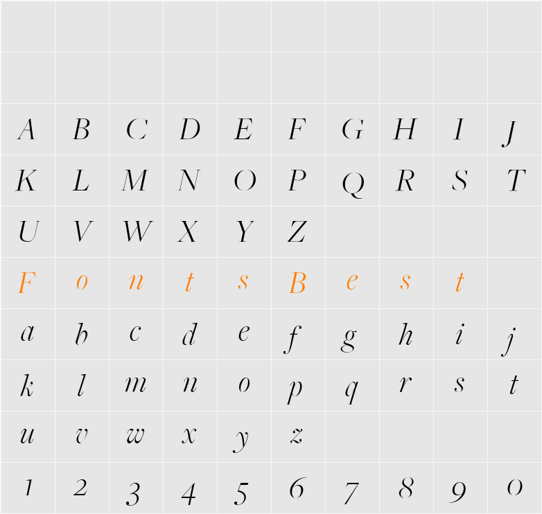 FreightBigLightItalic Character Map