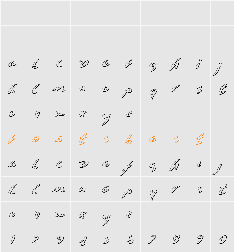Eagleclaw 3D Italic Character Map