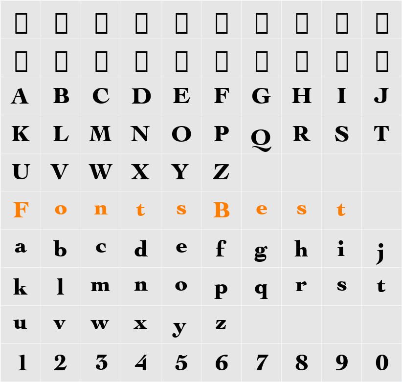 EngrvOs205 Blk BT Character Map