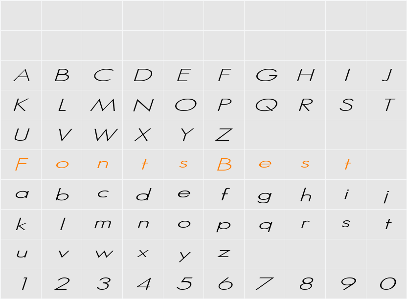 SansSerif-Italic Character Map