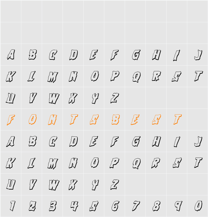 Vorvolaka 3D Italic Character Map
